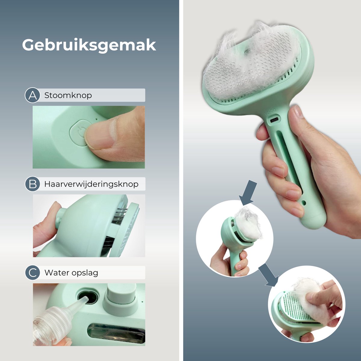 Petclean Pro - Zelfreinigende Stoomborstel voor Huisdieren