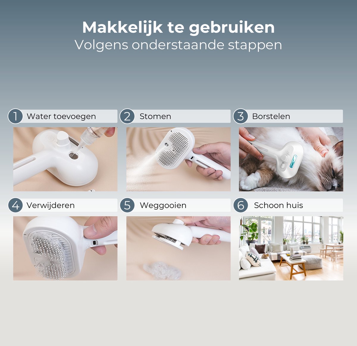 Petclean Pro - Zelfreinigende Stoomborstel voor Huisdieren