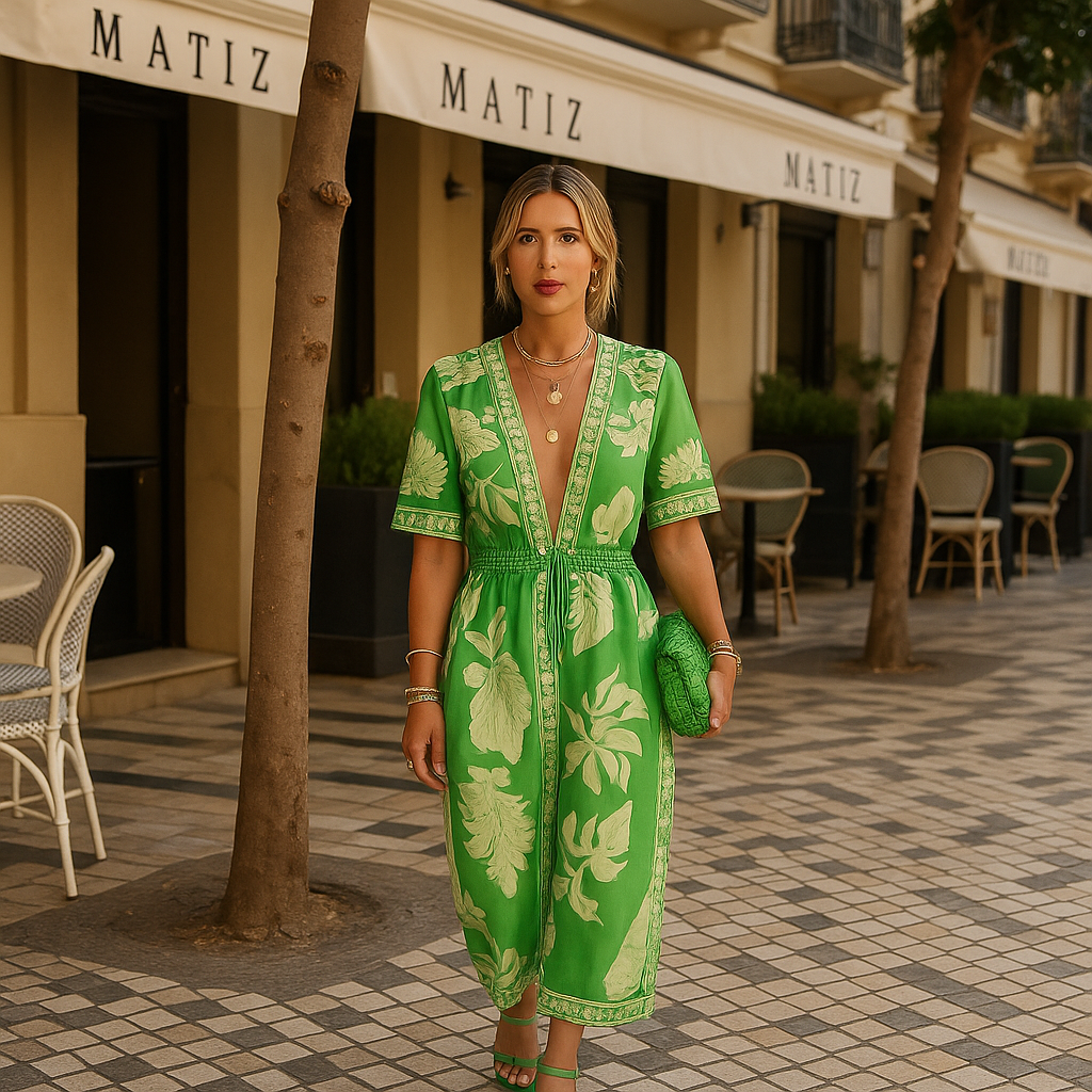 Solea | Tropische V-hals jumpsuit met bloemenprint